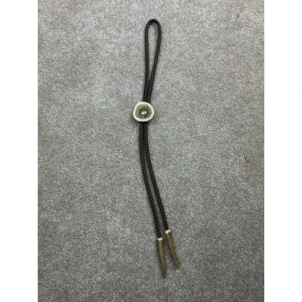 Vintage Antler Bolo Tie Western Cowboy Braided Cord Rustic Deer Horn Tips